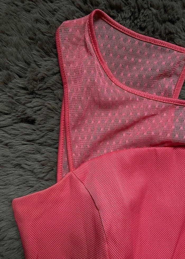 Şeker Pembe Bisiklet (Gizli straplez) Transparan Yaka Kısa Elbis - Görsel 3