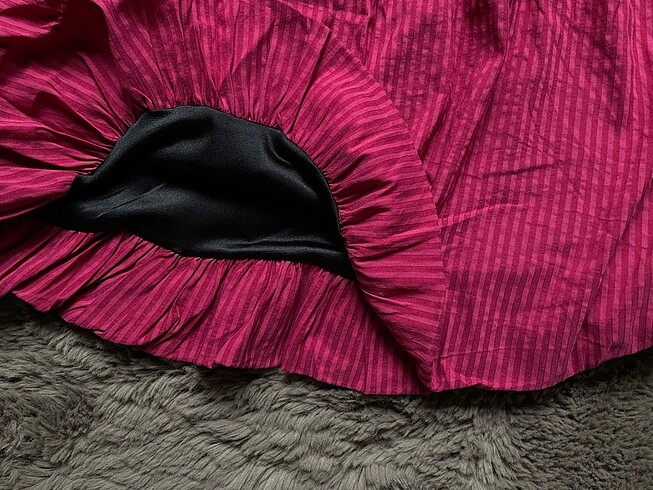 İp askı Straplez Kare Yaka Lastikli Balon Etek Koyu Pembe Dikey - Görsel 3