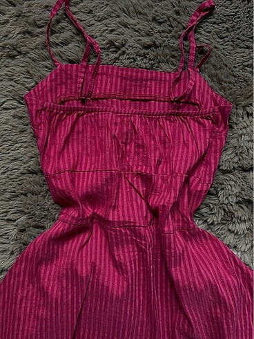 İp askı Straplez Kare Yaka Lastikli Balon Etek Koyu Pembe Dikey - Görsel 2