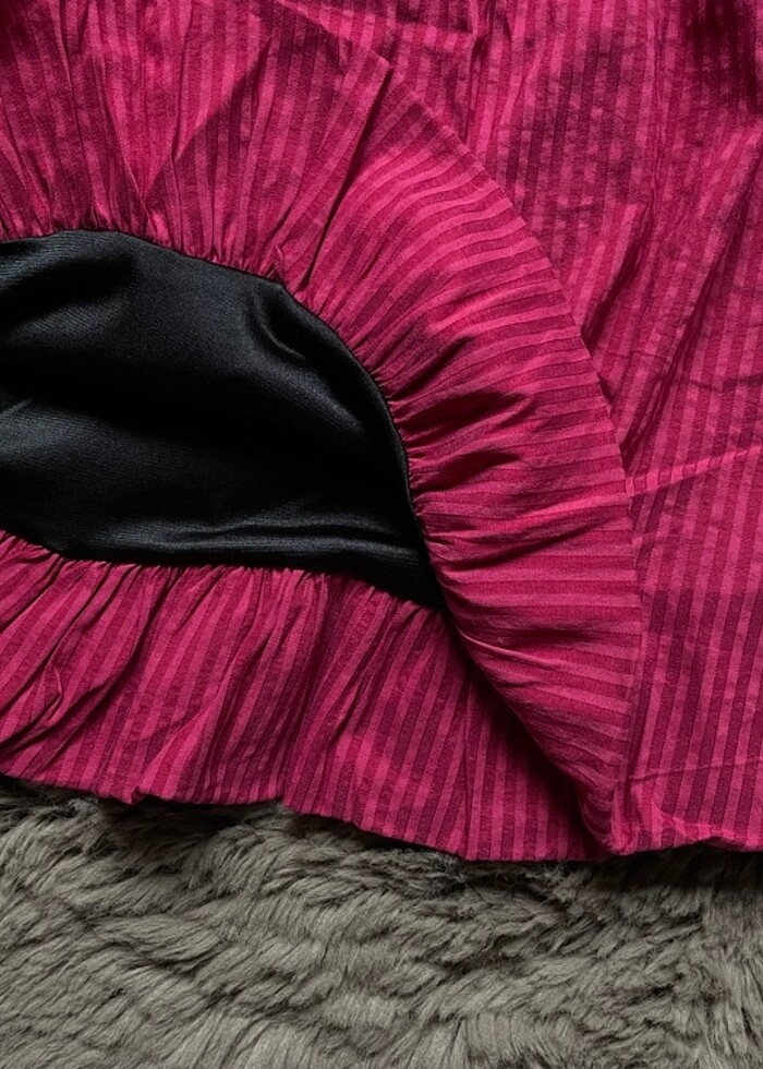 İp askı Straplez Kare Yaka Lastikli Balon Etek Koyu Pembe Dikey - Görsel 3