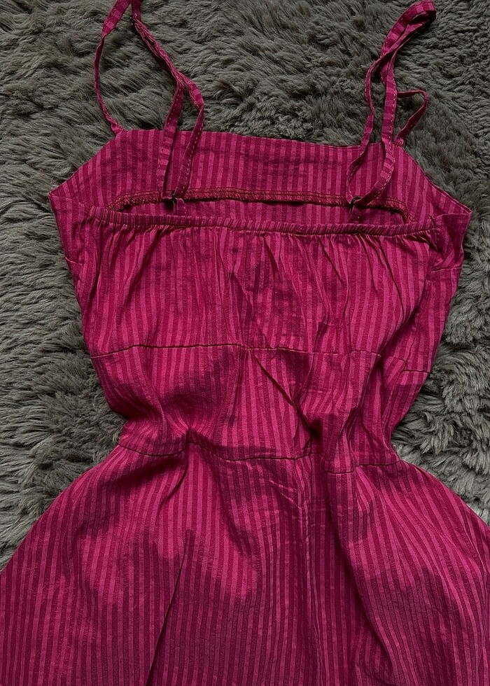 İp askı Straplez Kare Yaka Lastikli Balon Etek Koyu Pembe Dikey - Görsel 2