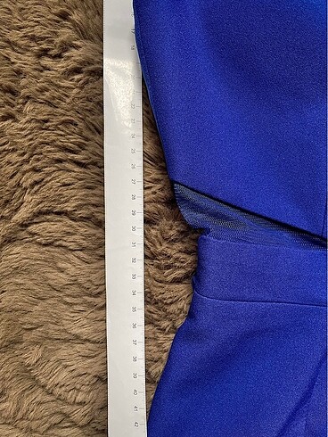 Beli Pencereli A kesim Kısa Etek Uzun Tül Saks Mavisi Abiye - Görsel 6