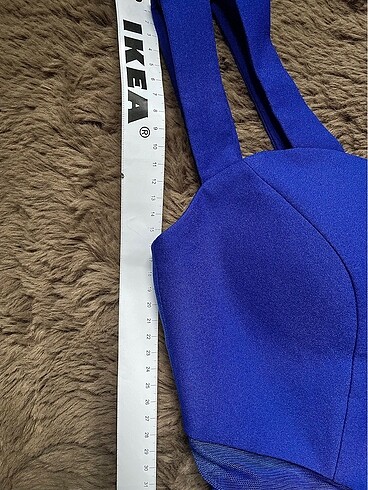 Beli Pencereli A kesim Kısa Etek Uzun Tül Saks Mavisi Abiye - Görsel 7