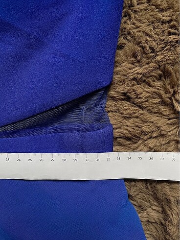 Beli Pencereli A kesim Kısa Etek Uzun Tül Saks Mavisi Abiye - Görsel 9