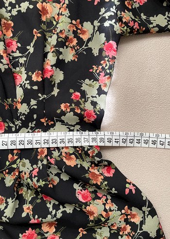 CHIMA Çiçek Desenli V Yakalı Kapri Kol Lastikli Elbise - Görsel 10