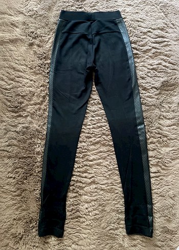 Siyah Deri Şerit Detaylı Kadın Tayt - Görsel 2