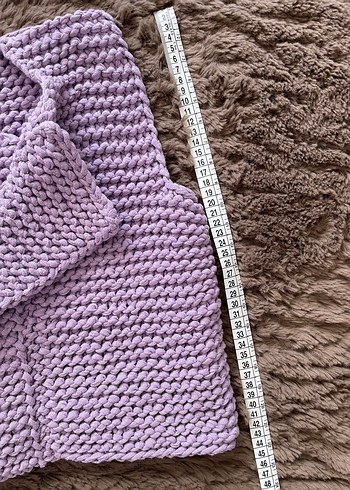 Mor El Örgüsü Kare Yaka Crop Yelek Süveter - Görsel 2