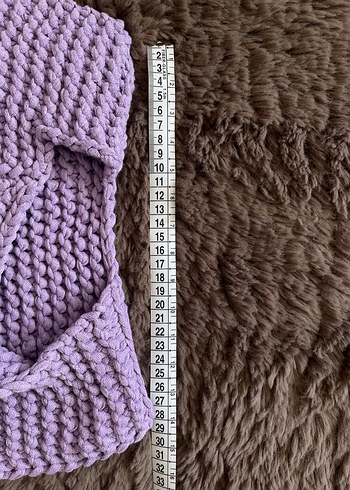 Mor El Örgüsü Kare Yaka Crop Yelek Süveter - Görsel 5