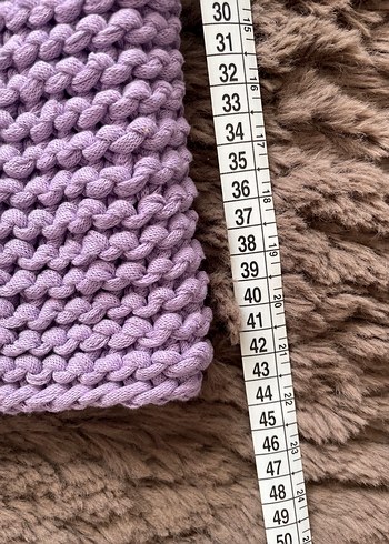 Mor El Örgüsü Kare Yaka Crop Yelek Süveter - Görsel 4