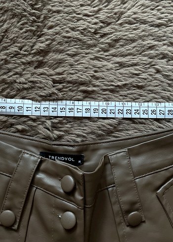 Düğmeli Kahverengi Cepli Deri Kadın Pantolon - Görsel 7