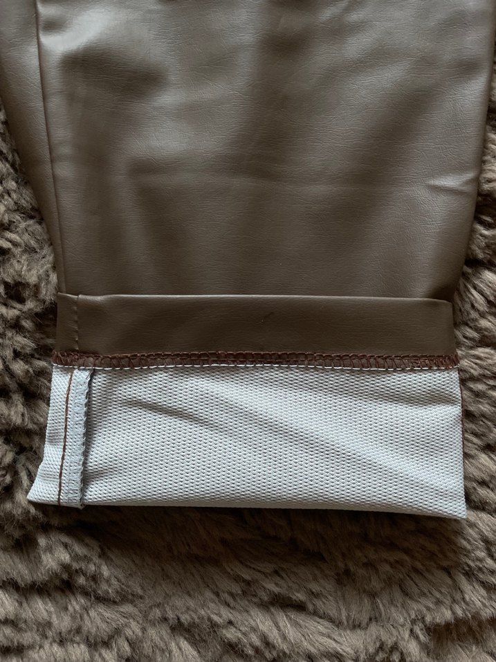 Düğmeli Kahverengi Cepli Deri Kadın Pantolon - Görsel 5