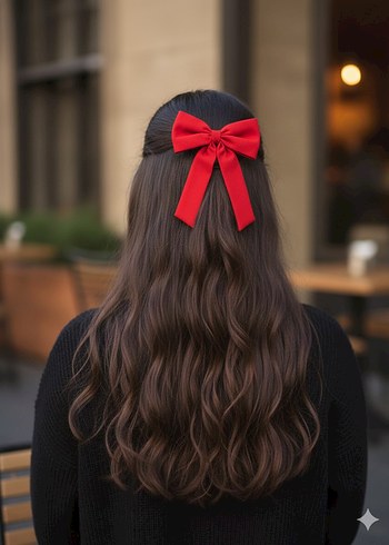 Kırmızı Lastikli Kadın Saç Tokası - Görsel 3