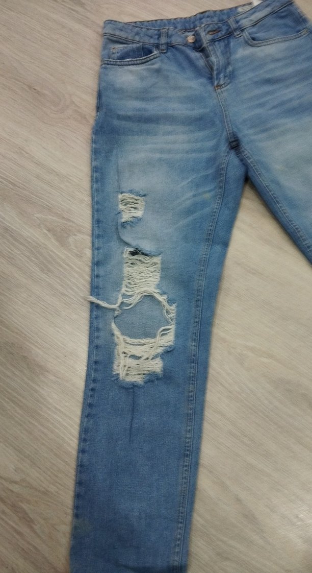 Kadın mavi renk normal Kesim Yırtık Jean - Görsel 2