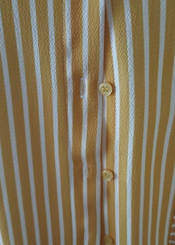 Sarı Çizgili Düğmeli Kadın Gömlek - Görsel 7