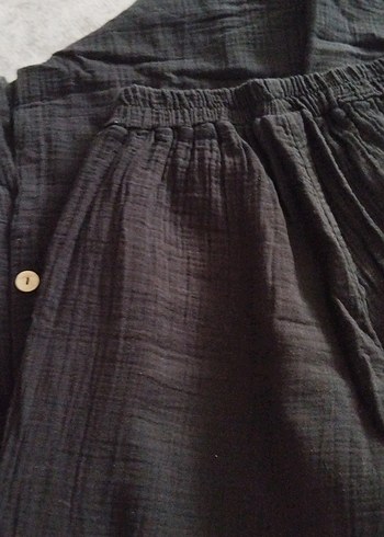 Düğmeli Siyah Kadın Keten Pantolon - Görsel 6