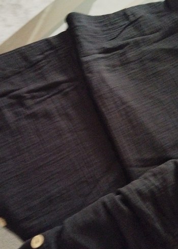 Düğmeli Siyah Kadın Keten Pantolon - Görsel 8