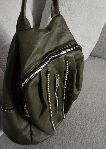 Kadın Haki Deri Sırt Çantası - Görsel 5
