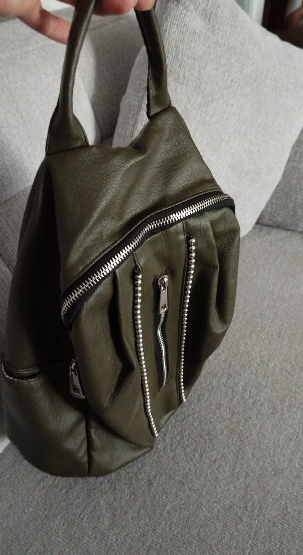 Kadın Haki Deri Sırt Çantası - Görsel 5