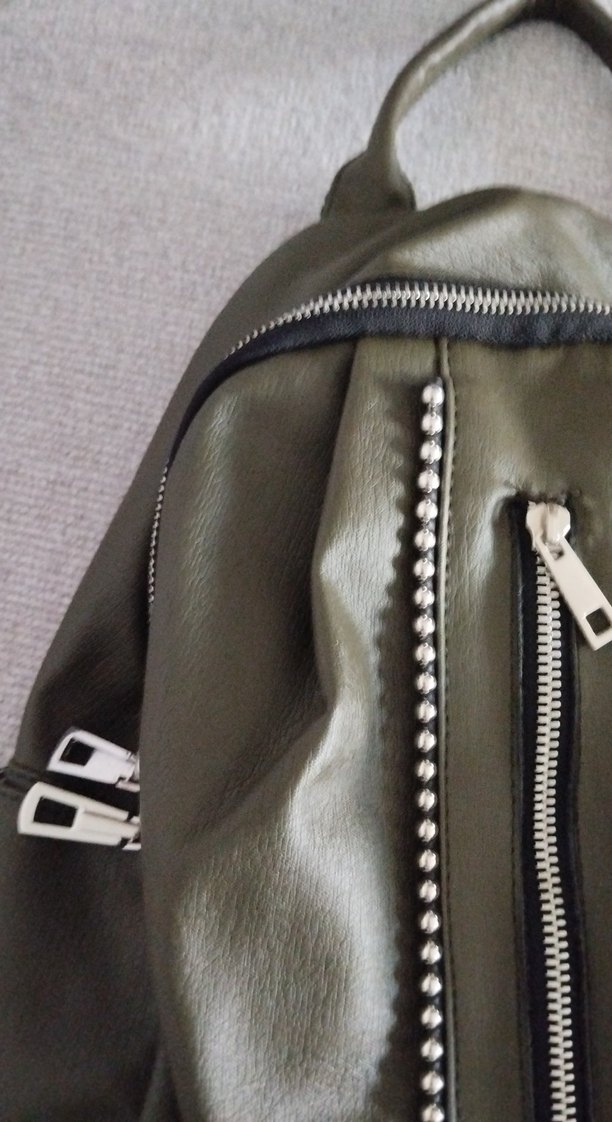 Kadın Haki Deri Sırt Çantası - Görsel 2