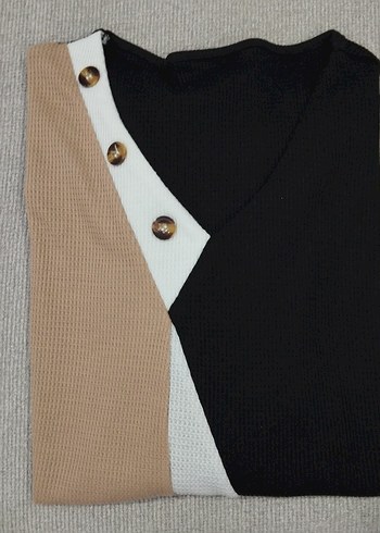 Düğmeli V Yakalı Kadın Triko siyah - Görsel 6