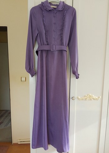 Kadın Lila Uzun Kollu Fırfırlı Elbise - Görsel 3