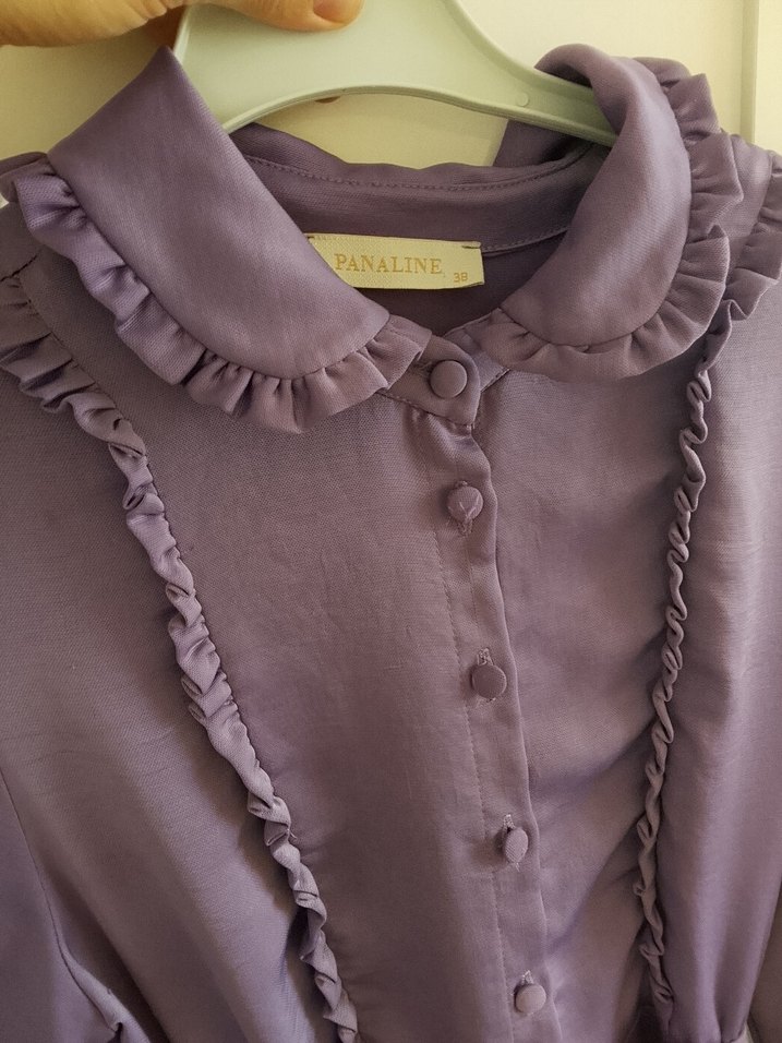 Kadın Lila Uzun Kollu Fırfırlı Elbise - Görsel 2