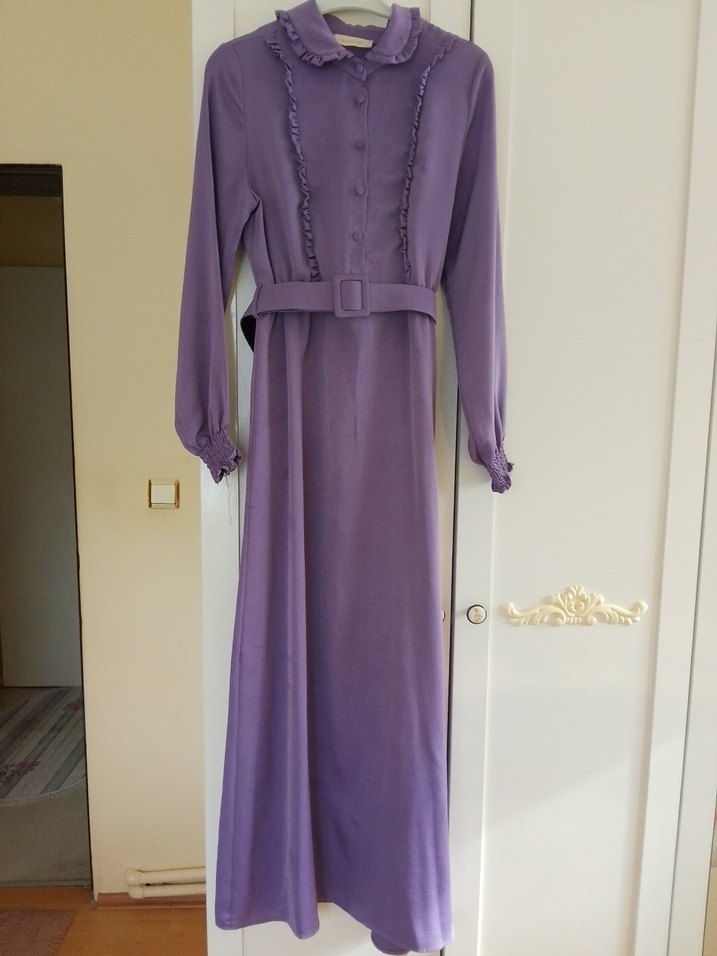 Kadın Lila Uzun Kollu Fırfırlı Elbise - Görsel 3