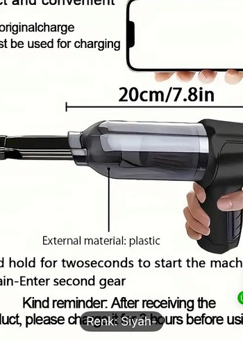 Uzun Süreli Emişli Gri El Süpürgesi - Görsel 2