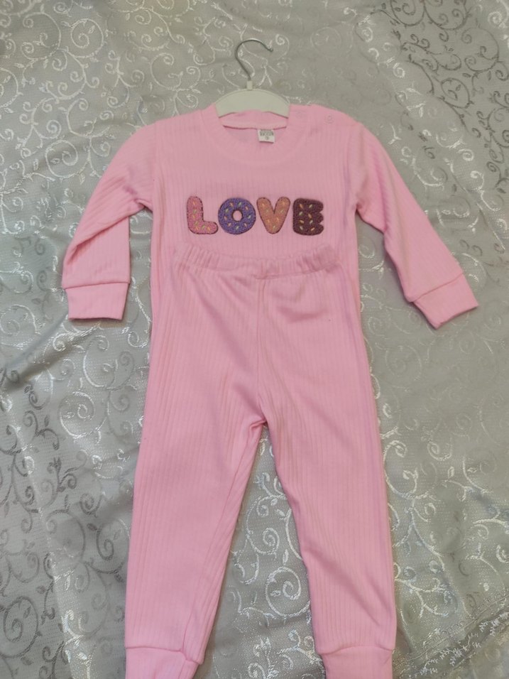 Nakışlı Örgü Pembe Bebek Kız Takımı - Görsel 2