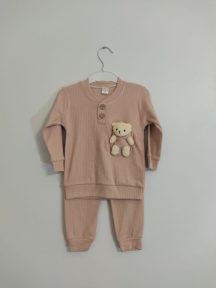 Uzun Kollu Düğmeli Bebek Kız Takımı - Görsel 2