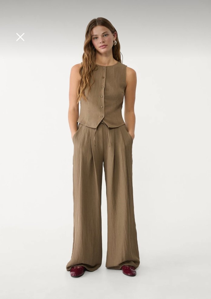 Düğmeli Kolsuz Keten Bej Kadın Yelek - Görsel 2