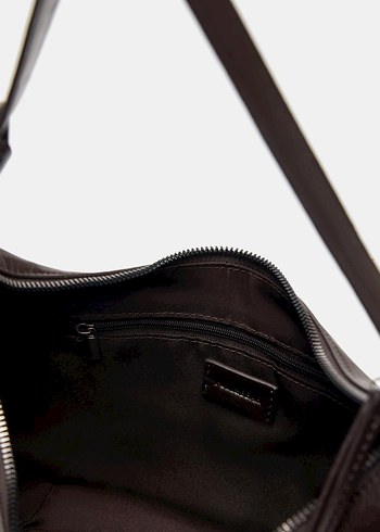 Kahverengi Tokalı Deri Kadın Çanta Zımba Detaylı - Görsel 5