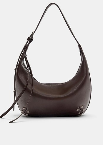 Kahverengi Tokalı Deri Kadın Çanta Zımba Detaylı - Görsel 2