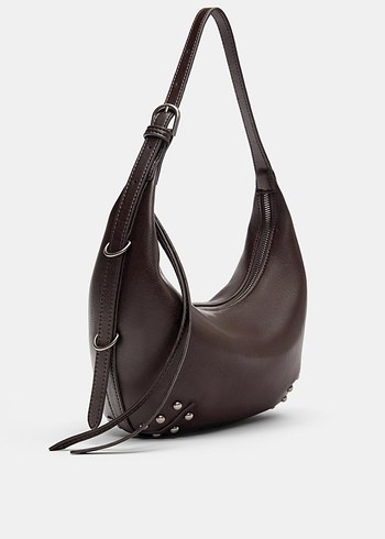 Kahverengi Tokalı Deri Kadın Çanta Zımba Detaylı - Görsel 3