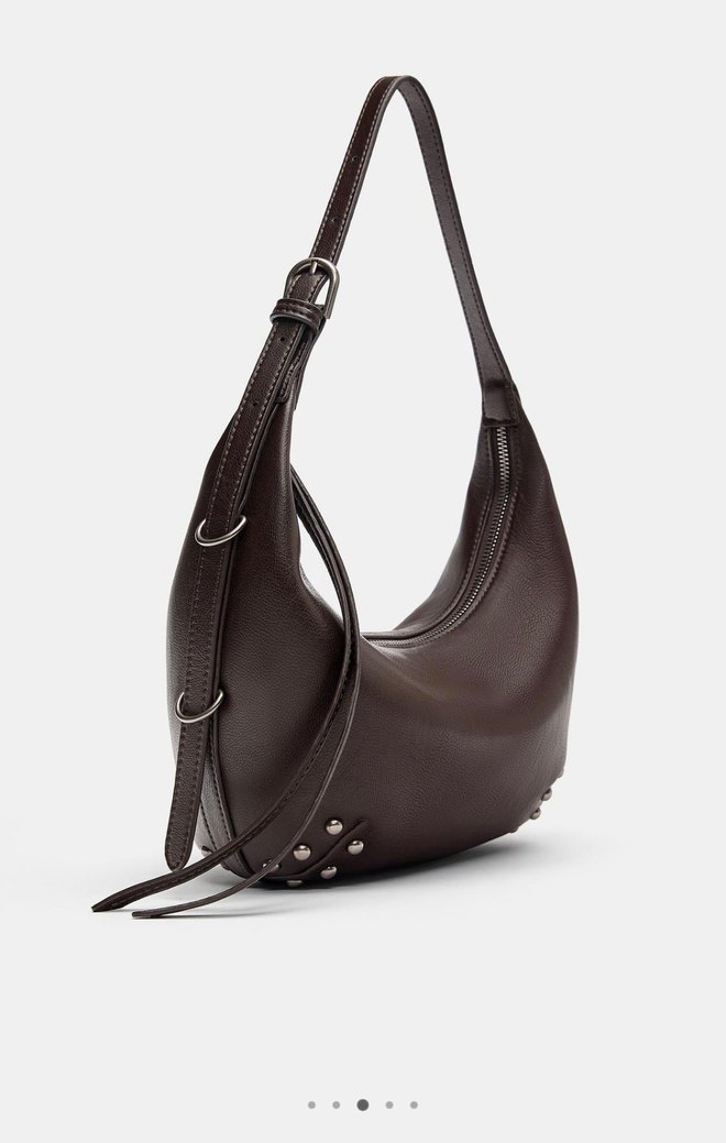 Kahverengi Tokalı Deri Kadın Çanta Zımba Detaylı - Görsel 3