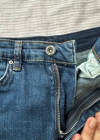 Kadın Mavi Kemerli Normal Boy Denim Pantolon - Görsel 3