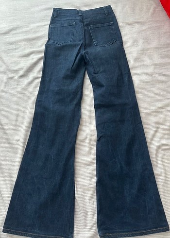 Kadın Mavi Kemerli Normal Boy Denim Pantolon - Görsel 5