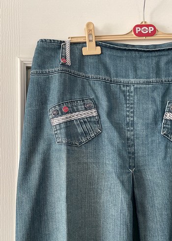 46 Beden Düğmeli Mavi Midi Denim Kadın Etek
