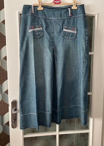 Düğmeli Mavi Midi Denim Kadın Etek