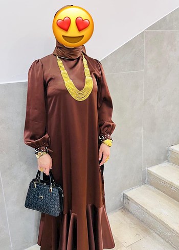 Uzun Kahverengi Etnik Desenli Bohem Elbise - Görsel 2