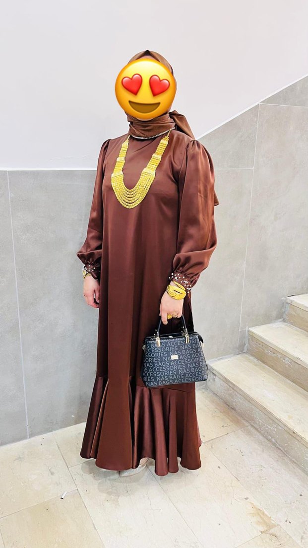 Uzun Kahverengi Etnik Desenli Bohem Elbise - Görsel 3