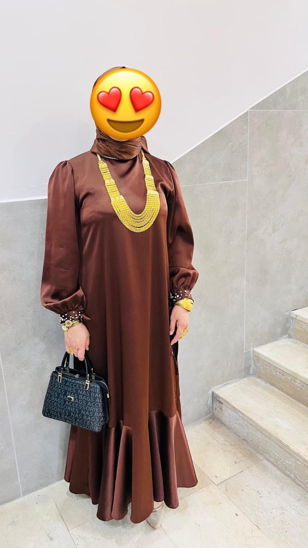 Uzun Kahverengi Etnik Desenli Bohem Elbise - Görsel 2