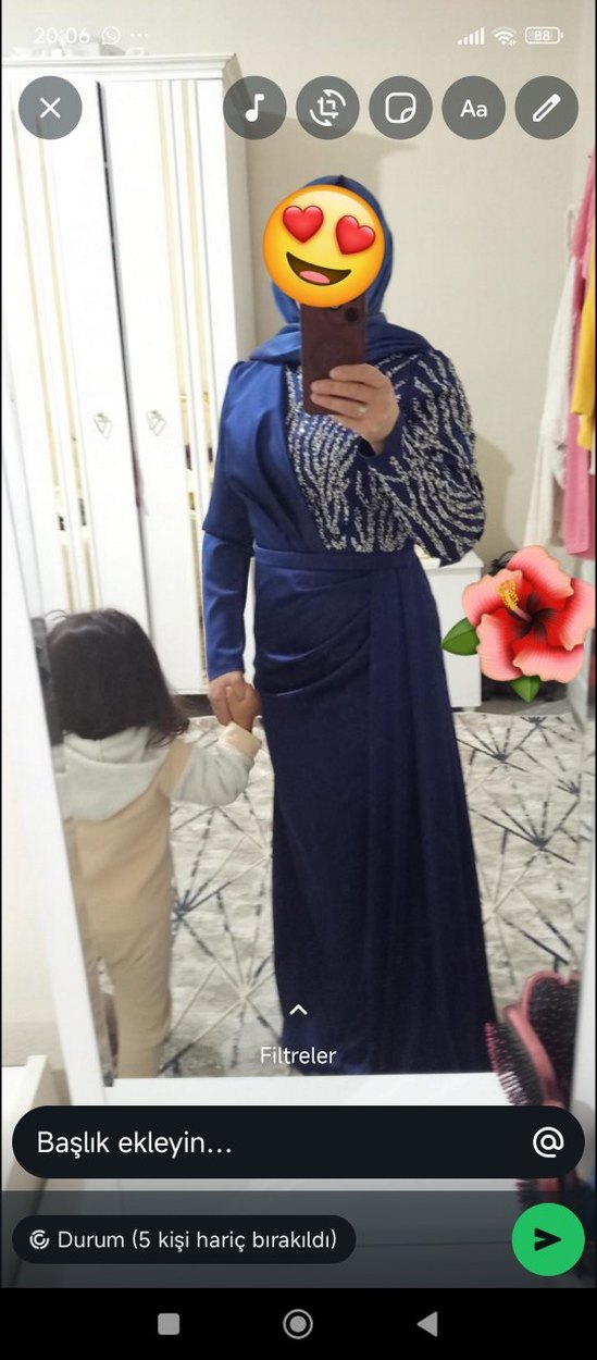 Navy Drapeli Uzun Abiye Elbise - Görsel 2