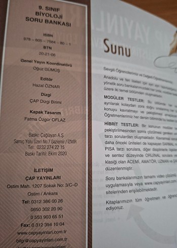 9. Sınıf Biyoloji Soru Bankası - ÇAP Yayınları - Görsel 2