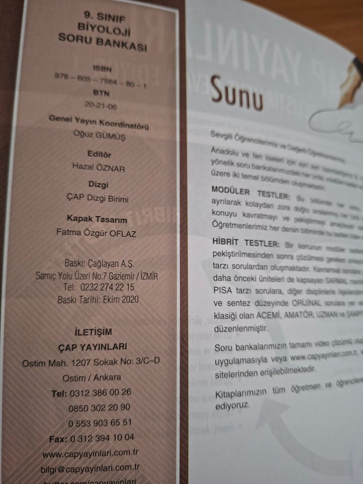 9. Sınıf Biyoloji Soru Bankası - ÇAP Yayınları - Görsel 2