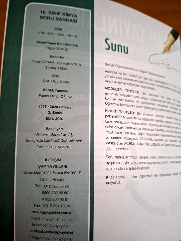 10. Sınıf Kimya Soru Bankası - ÇAP Yayınları - Görsel 2