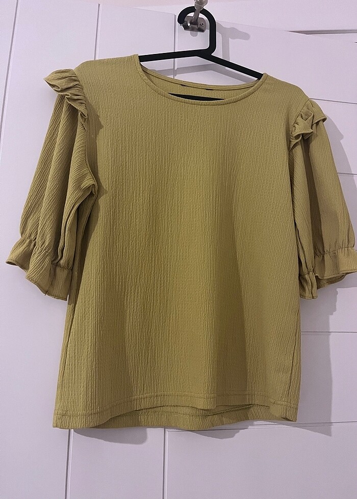 Yağ yeşili yarım kollu bluz - Görsel 2