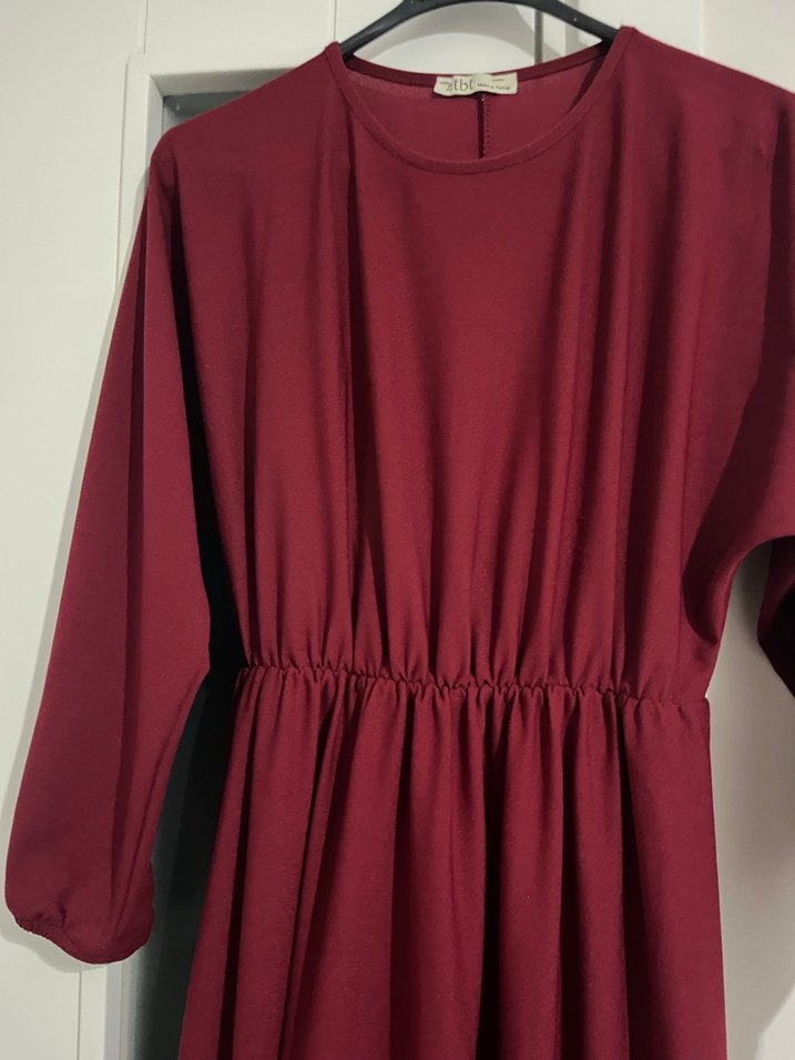 Bordo Uzun Kollu Salaş Kadın Elbise - Görsel 2