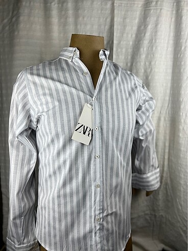 Zara çizgili pamuklu slim fit gömlek