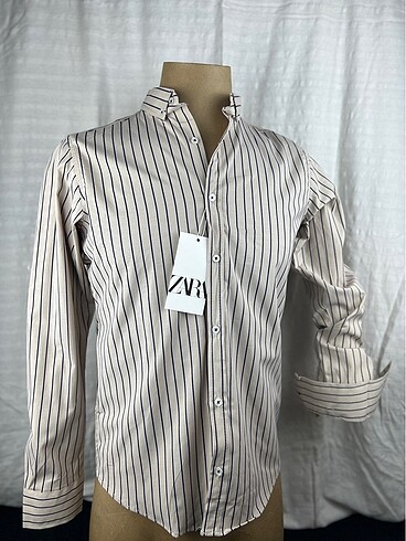 Zara çizgili pamuklu slim fit gömlek